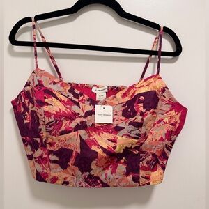 Club Monaco Paneled Fitted Crop Top Aster Pink Rose Purple Size XL